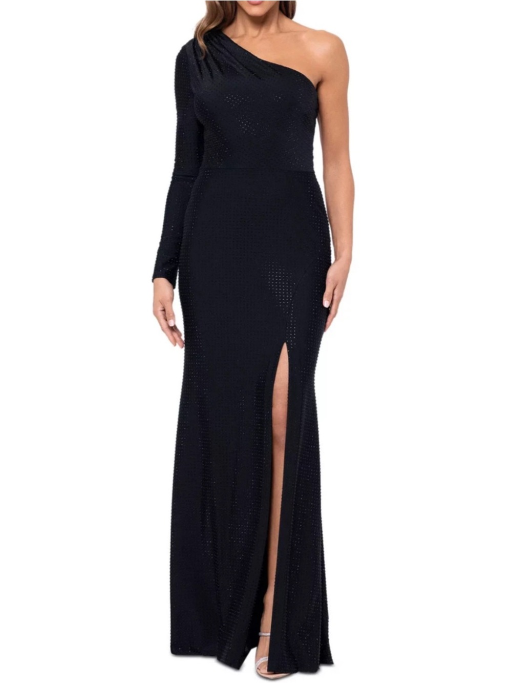 Xscape One Shoulder Embellished Jersey Dress Size 6
